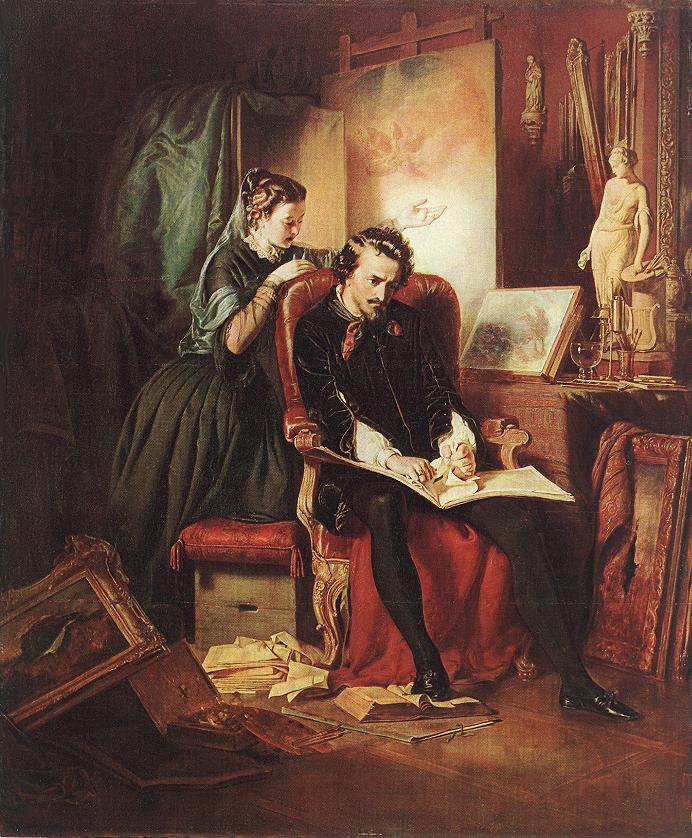The Dissatisfied Painter (Crisis in the Life of a Painter) by Jozsef Borsos, 1852